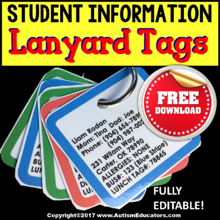 FREE Student Information Lanyard Tags For Paraprofessionals